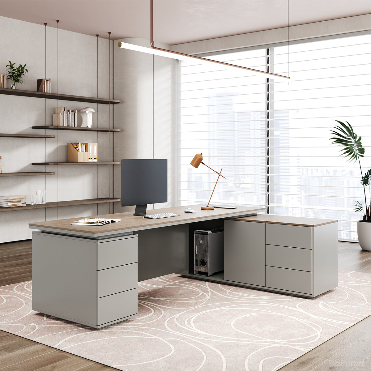 79" Executive Desk with Integrated Side Cabinet and Power Hub product view 4