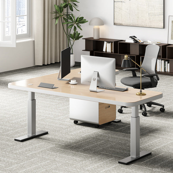 78" L-shaped Sit-Stand Office Desk with Built-in Power Hub and Under-desk Cabinet product view 2