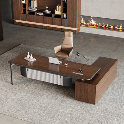 Walnut Executive Desk 101 in Wide with Cable Box