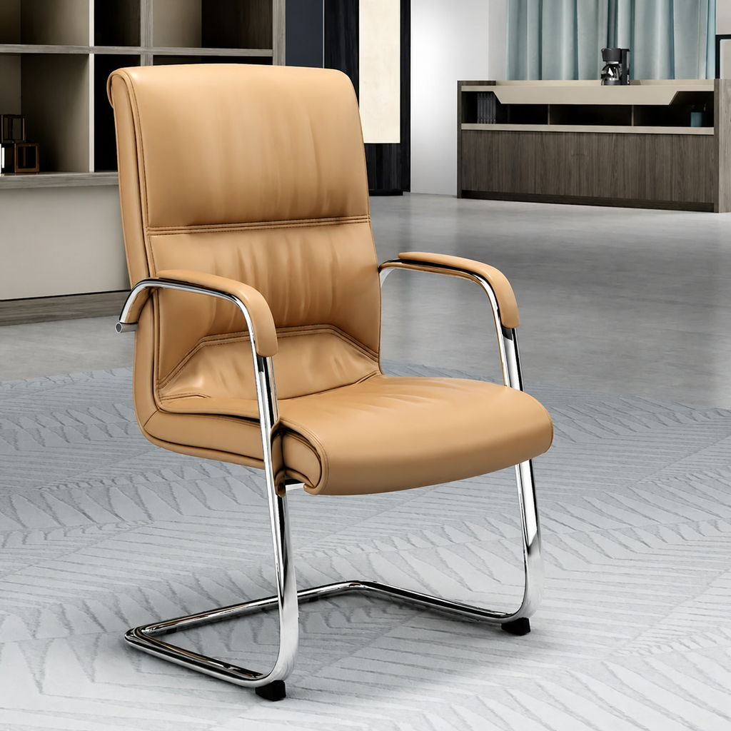 Bowed Leather Staff Chair Computer, angled product view, Bowed Leather Staff Chair Computer Chair Conference Chair finish, for meeting room or...