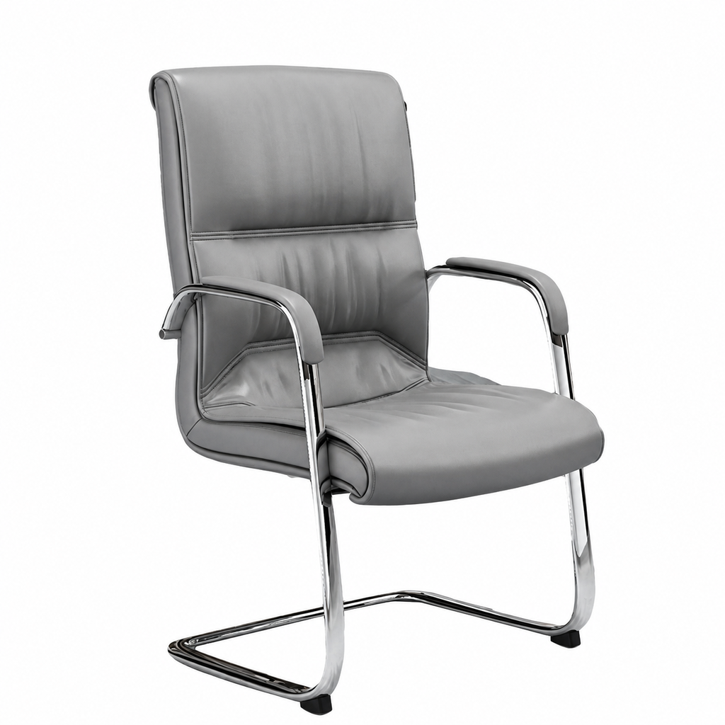 Bowed Leather Staff Chair Computer, Grey, Grey finish, for meeting room or boardroom, modern boardroom furniture