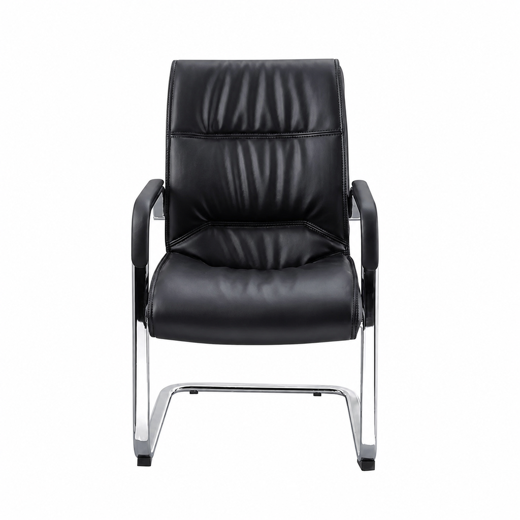 Bowed Leather Staff Chair Computer, Black, Black finish, for meeting room or boardroom, modern boardroom furniture