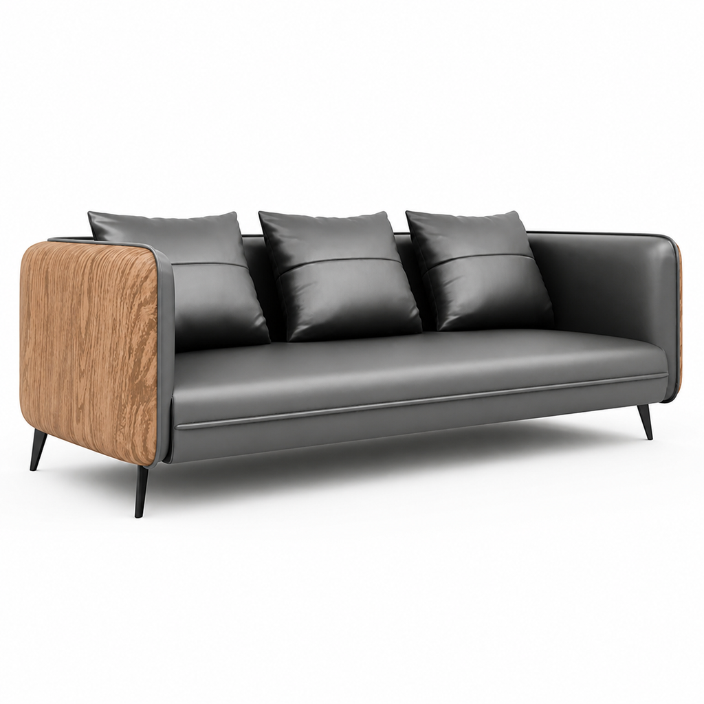 Sofa, Dark Gray Leather L71" × W30" × H30" sofa, Dark Gray finish, for reception area or front office, commercial reception furniture