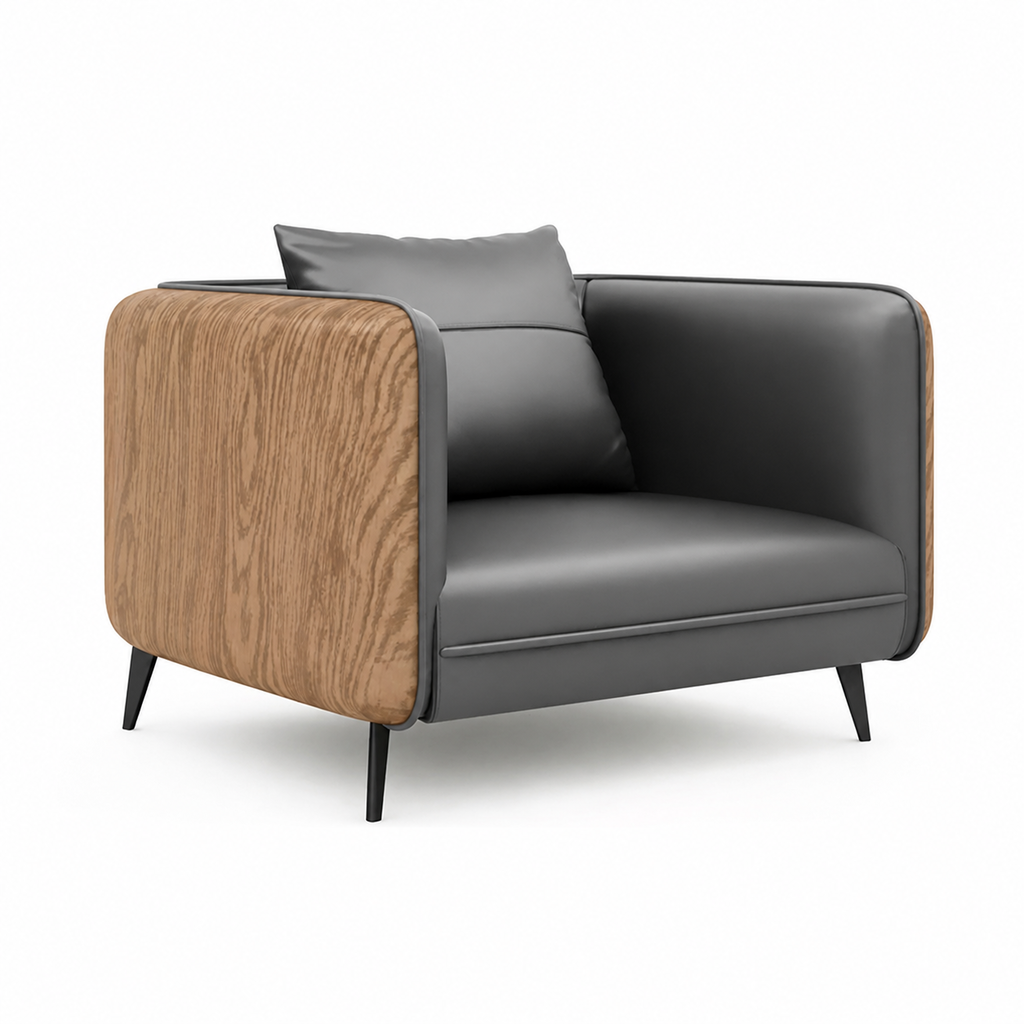 Sofa, Dark Gray Leather L32" × W30" × H30" sofa, Dark Gray finish, for reception area or front office, commercial reception furniture