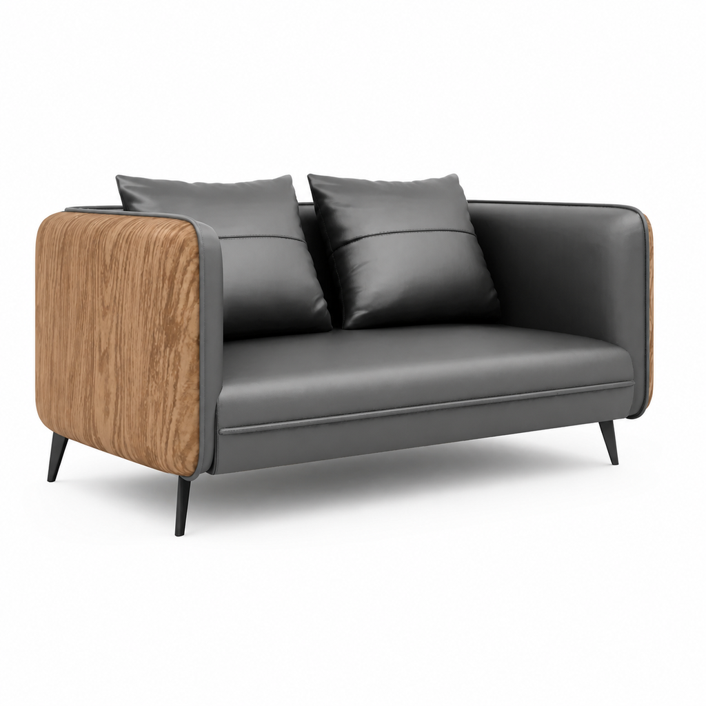Sofa, Dark Gray Leather L51" × W30" × H30" sofa, Dark Gray finish, for reception area or front office, commercial reception furniture