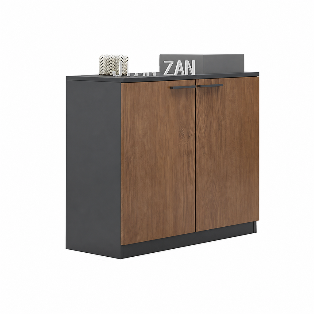 File Cabinet, 2 Teak2 low cabinet with lock, Teak2 finish, L31.5" x W17.72" x H29.53", for office storage space, office storage furniture
