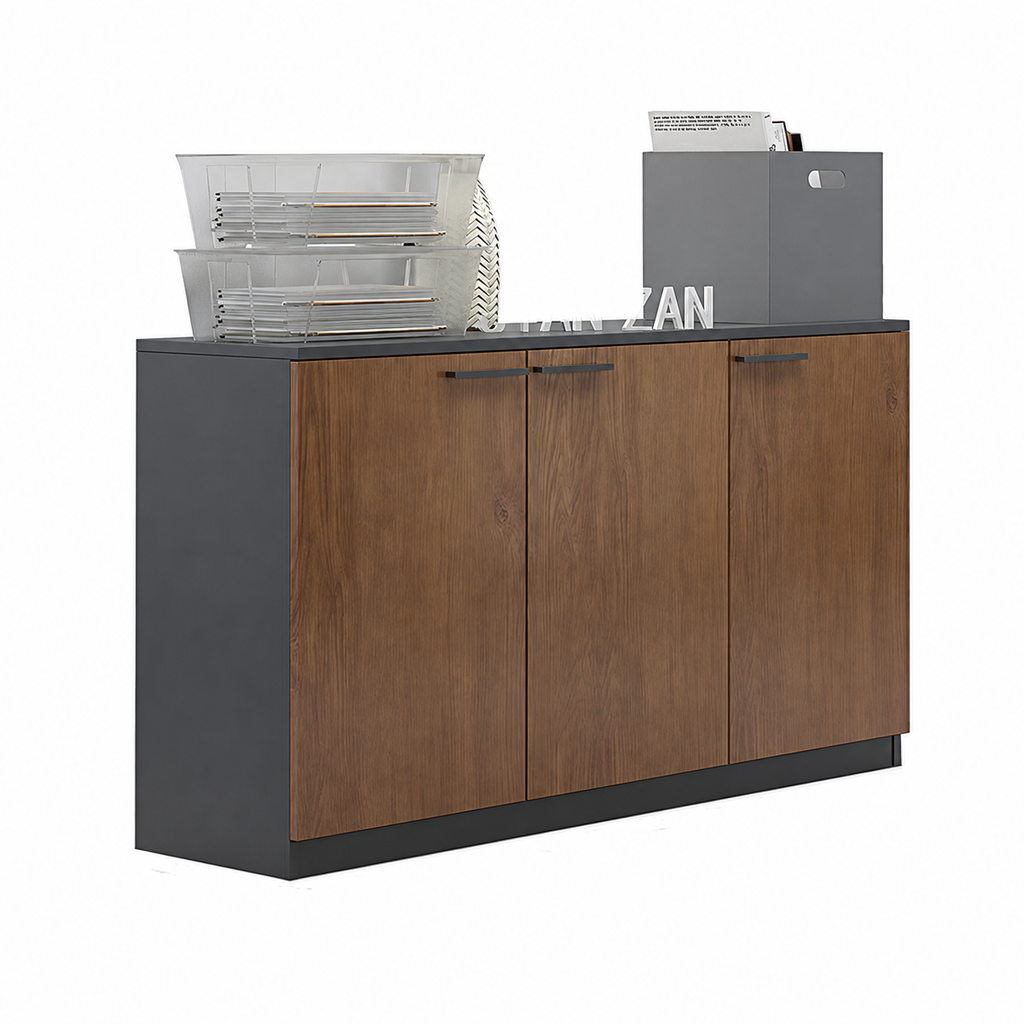 File Cabinet, 3 Teak Low Cabinet, Teak finish, for office storage space, office storage furniture