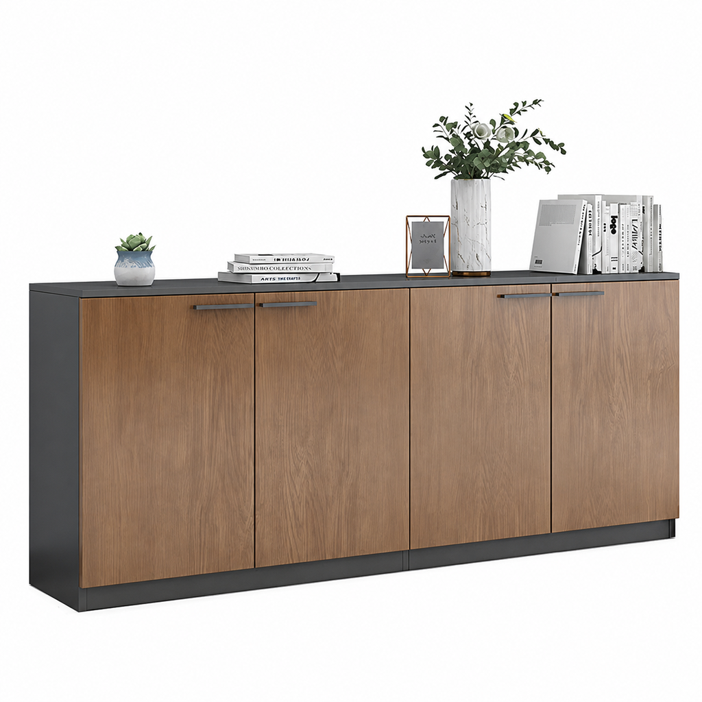 File Cabinet, 4 Teak Low Cabinet, Teak finish, for office storage space, office storage furniture