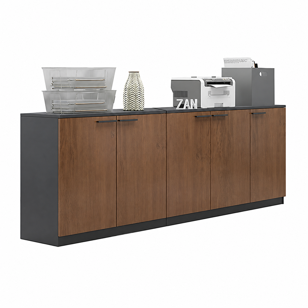 File Cabinet, 5 Teak Low Cabinet, Teak finish, for office storage space, office storage furniture