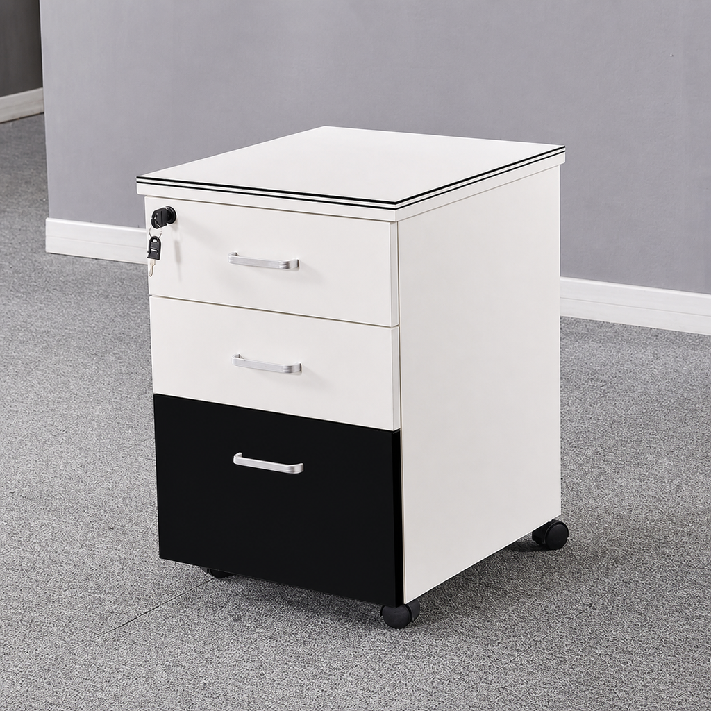 Solid Wood Freestanding Mobile White, main product view, Solid Wood Freestanding Mobile White Storage Low Cabinet finish, for office storage space,...