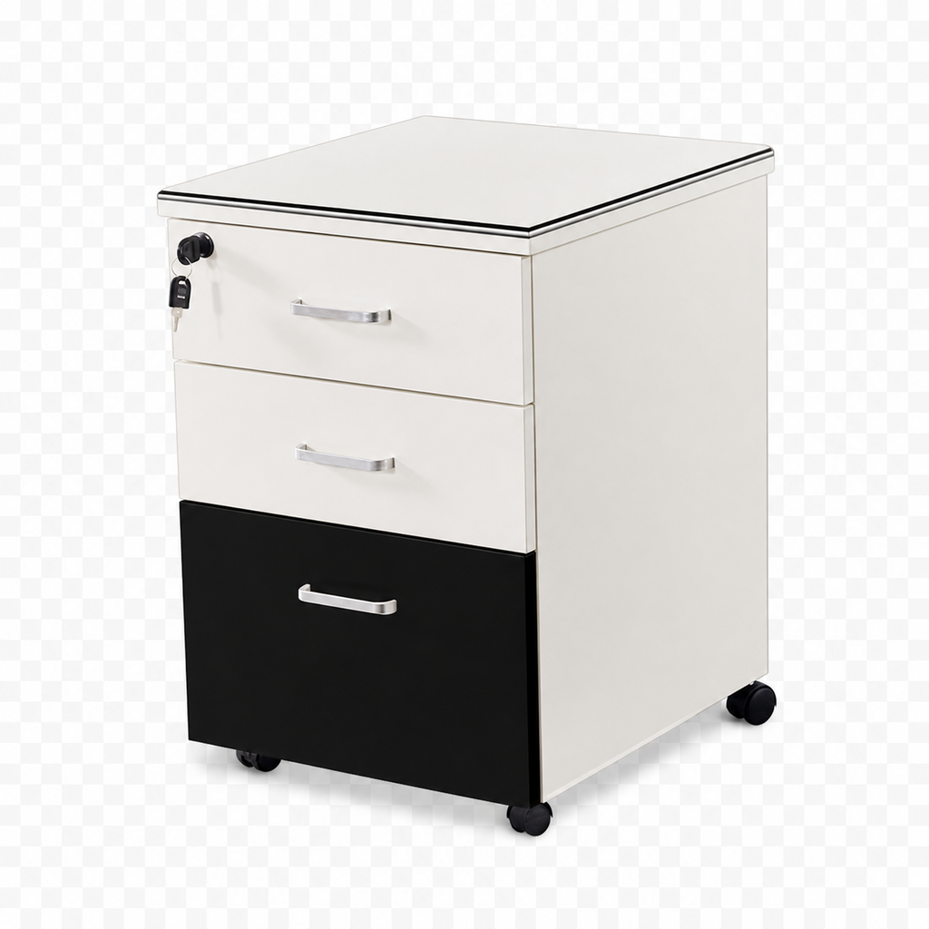 Solid Wood Freestanding Mobile White, Black+white, Black+white finish, for office storage space, office storage furniture