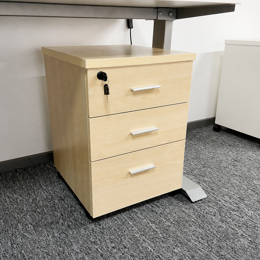 Solid Wood Freestanding Mobile White, Maple wood, Maple Wood finish, for office storage space, office storage furniture