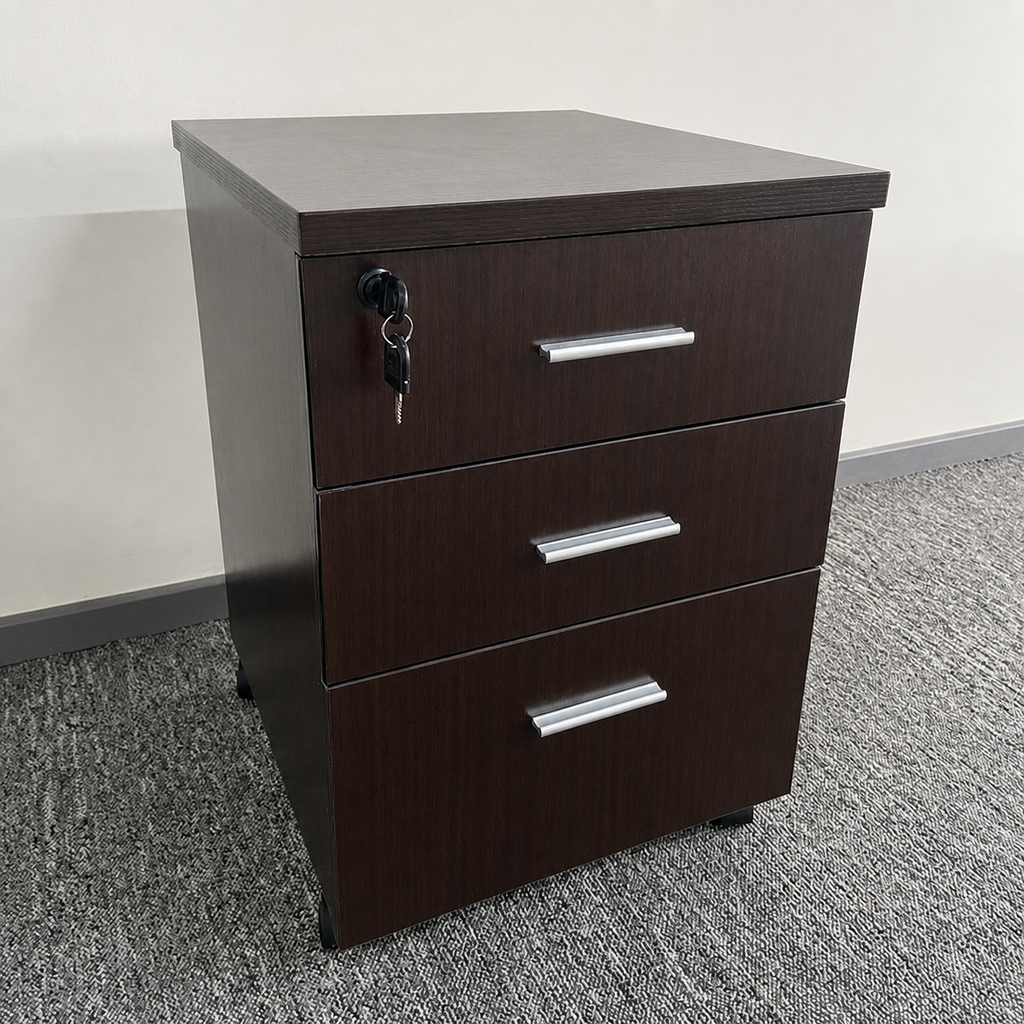 Solid Wood Freestanding Mobile White, Dark wood, Dark Wood finish, for office storage space, office storage furniture