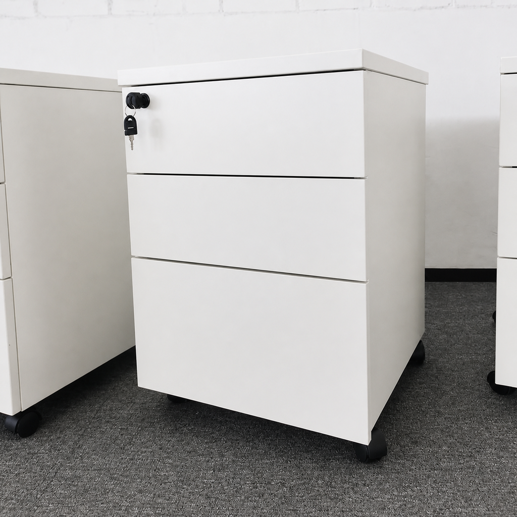 Solid Wood Freestanding Mobile White, White without handle, White Without Handle finish, for office storage space, office storage furniture