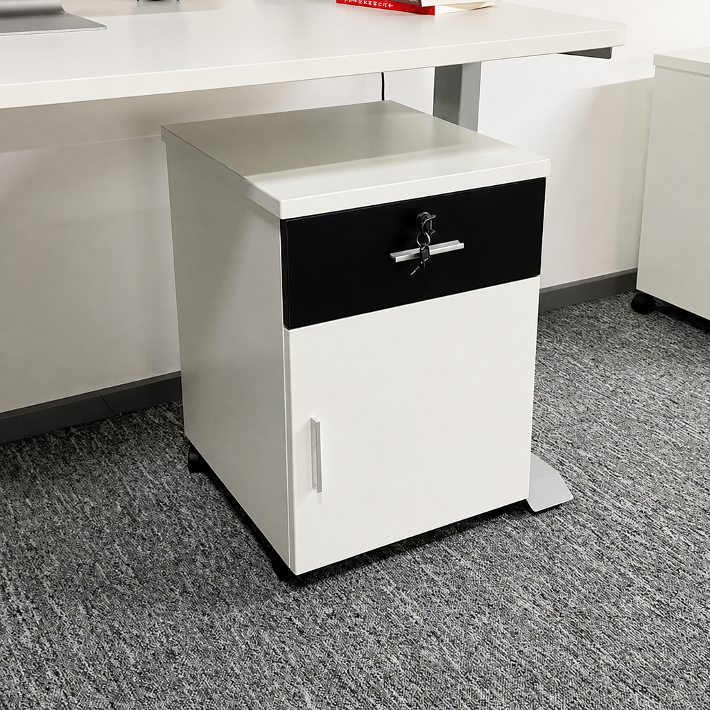 Solid Wood Freestanding Mobile White, 1 drawer+1 door, Solid Wood Freestanding Mobile White Storage Low Cabinet finish, for office storage space,...