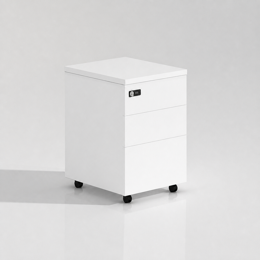 Solid Wood Freestanding Mobile White, All white with combination lock, All White With Combination Lock finish, for office storage space, office storage...