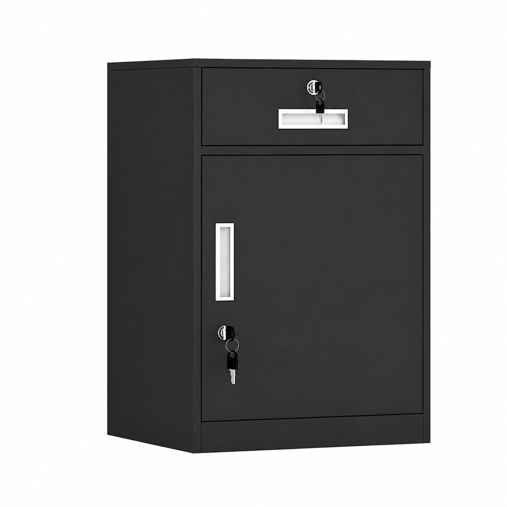 File Cabinet, 1 draw 1 door Black, Black finish, L17" x W15" x H26", for executive office workspace, modern executive office furniture