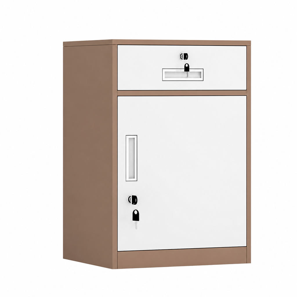 File Cabinet, 1 draw 1 door Curry over white, Curry Over White finish, L17" x W15" x H26", for office workspace, executive office furniture