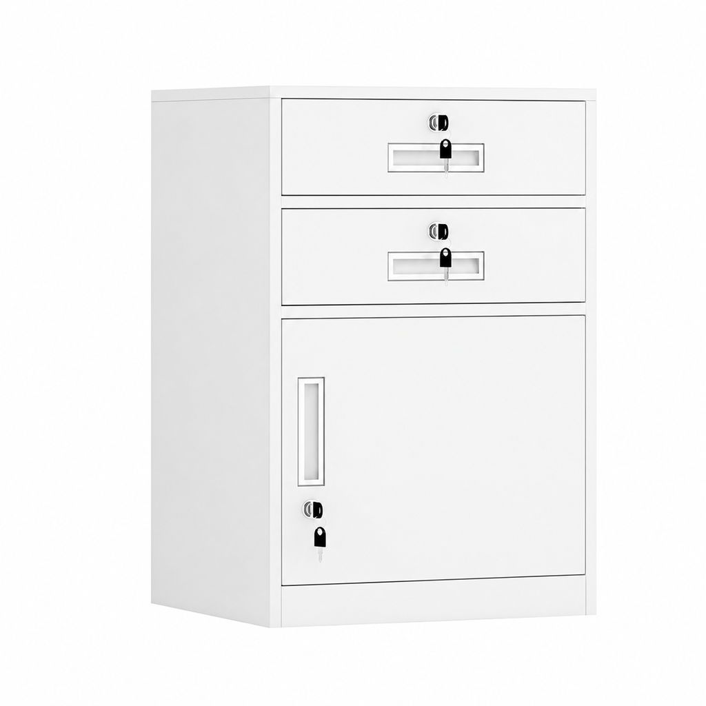 File Cabinet, 2 draw 1 door White, White finish, L17" x W15" x H26", for executive office workspace, modern executive office furniture