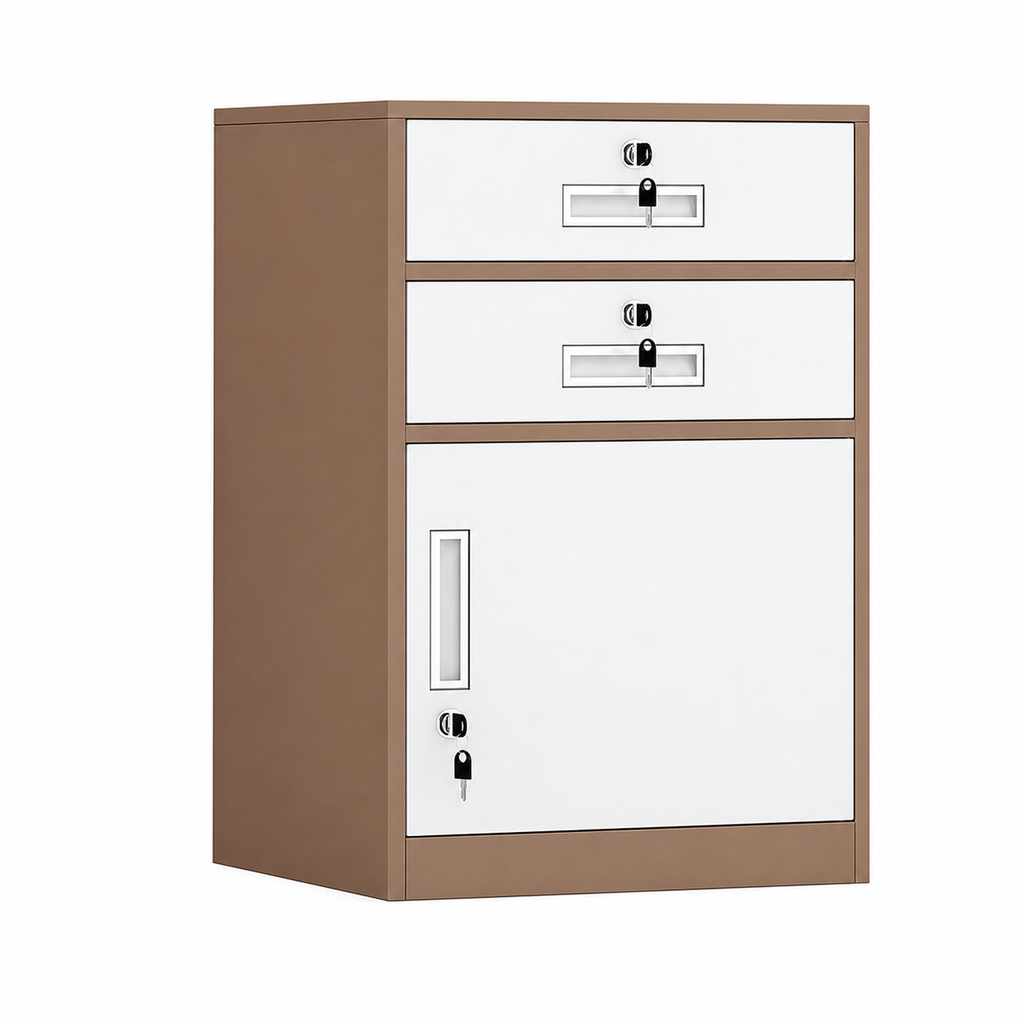 File Cabinet, 2 draw 1 door Curry over white, Curry Over White finish, L17" x W15" x H26", for office workspace, executive office furniture