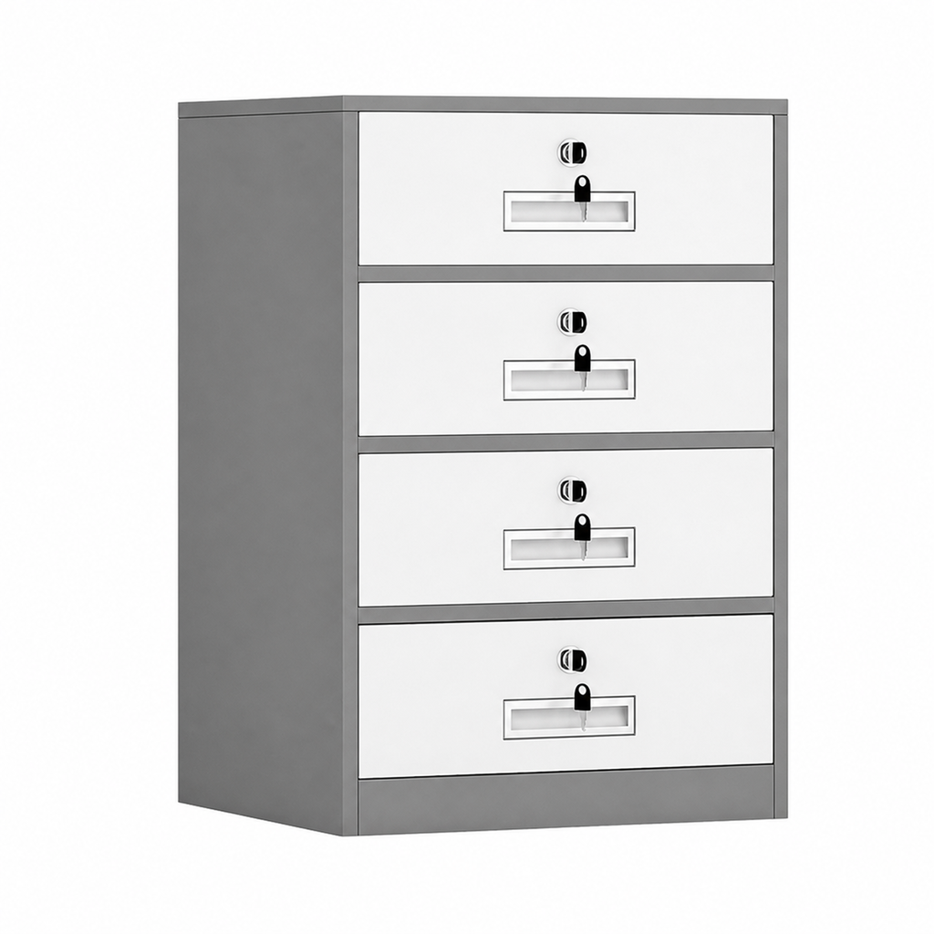 File Cabinet, 4 Drawer Low Cabinet Grey over white, Grey Over White finish, L17" x W15" x H26", for office workspace, executive office furniture