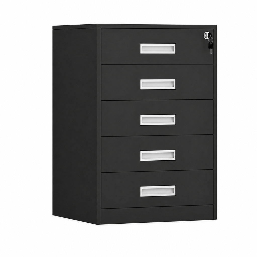 File Cabinet, 5 Drawer Low Cabinet Black, Black finish, L17" x W15" x H26", for executive office workspace, modern executive office furniture