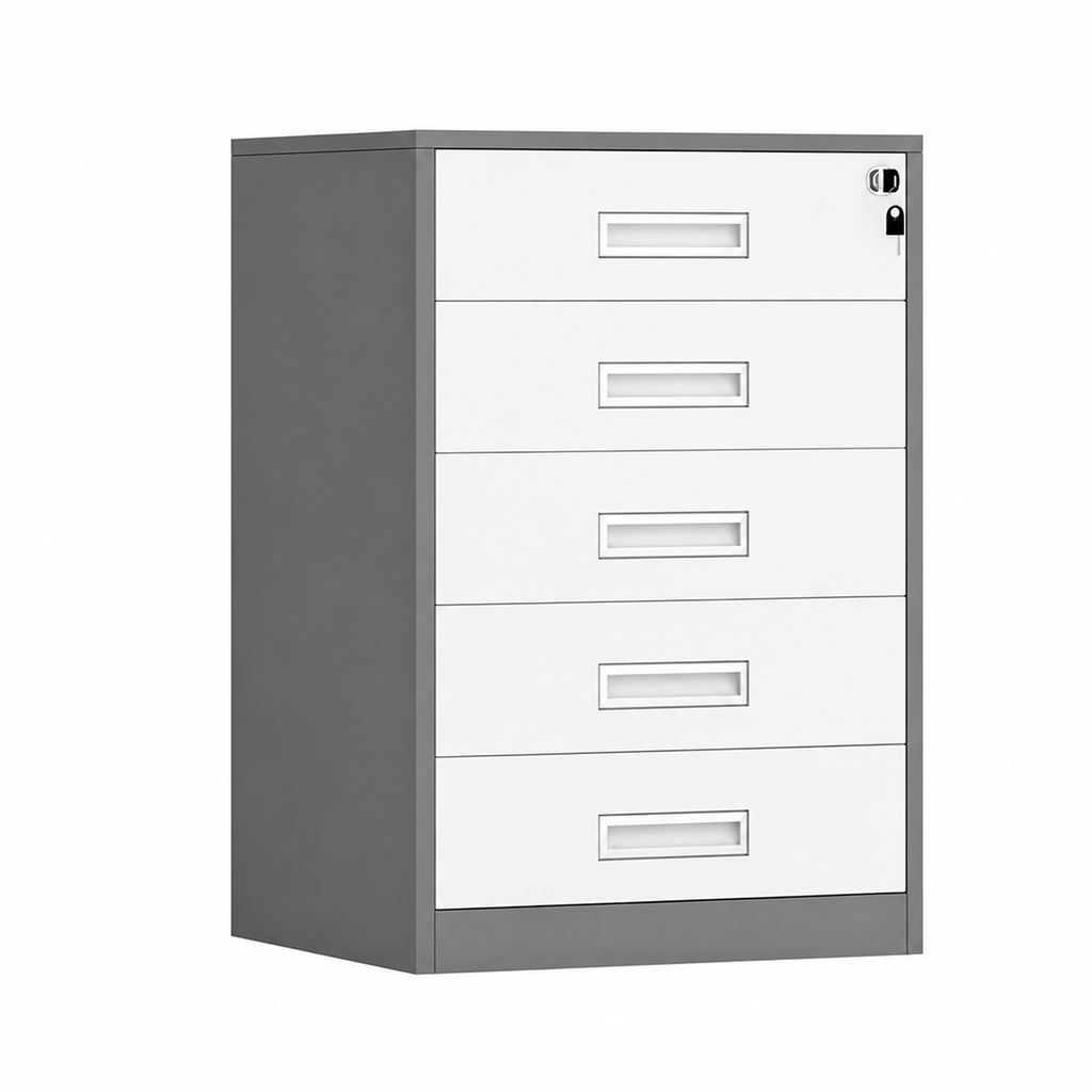 File Cabinet, 5 Drawer Low Cabinet Grey over white, Grey Over White finish, L17" x W15" x H26", for office workspace, executive office furniture