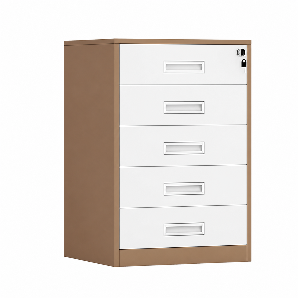 File Cabinet, 5 Drawer Low Cabinet Curry over white, Curry Over White finish, L17" x W15" x H26", for office workspace, executive office furniture