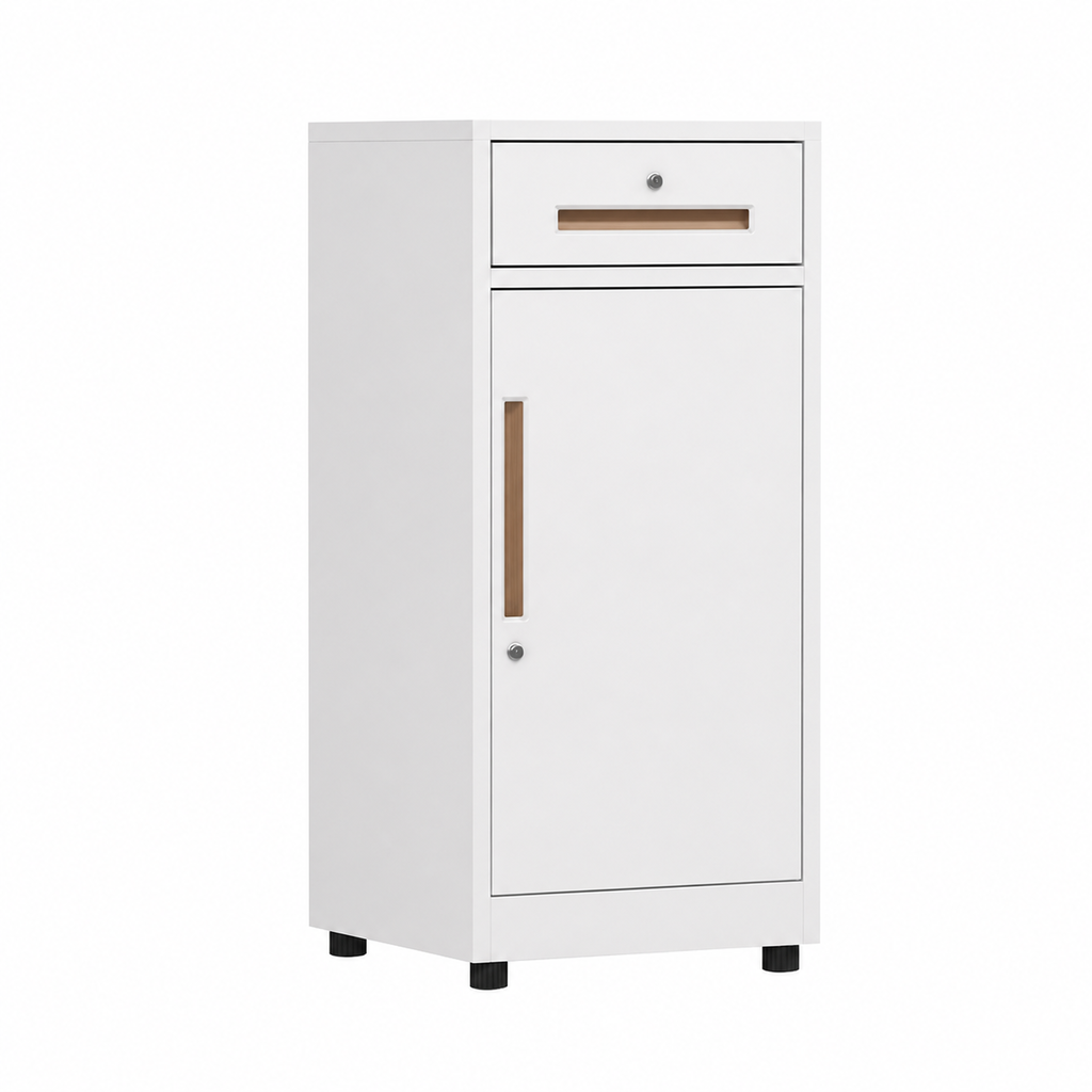 File Cabinet, 1 draw 1 door White, White finish, L17" x W15" x H33", for executive office workspace, modern executive office furniture