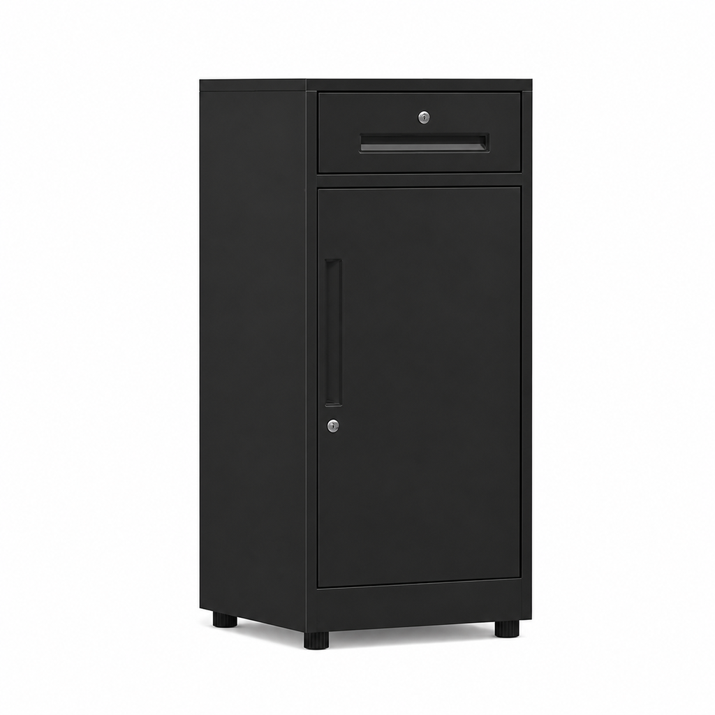 File Cabinet, 1 draw 1 door Black, Black finish, L17" x W15" x H33", for executive office workspace, modern executive office furniture