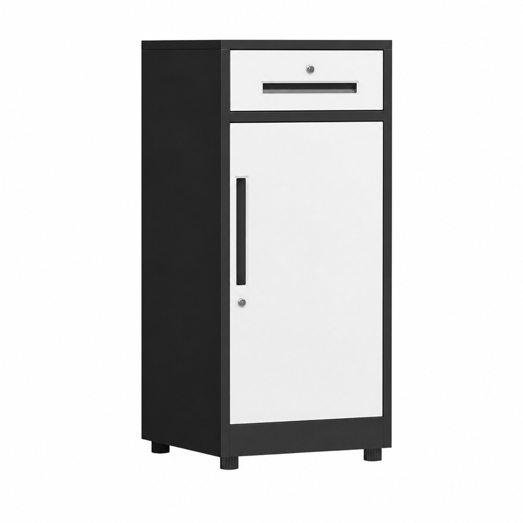 File Cabinet, 1 draw 1 door Grey over white, Grey Over White finish, L17" x W15" x H33", for executive office workspace, modern executive office furniture