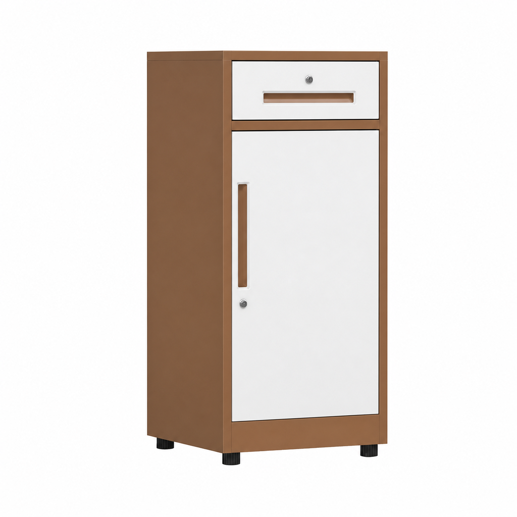 File Cabinet, 1 draw 1 door Curry over white, Curry Over White finish, L17" x W15" x H33", for office workspace, executive office furniture