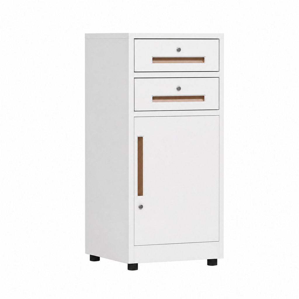 File Cabinet, 2 draw 1 door White, White finish, L17" x W15" x H33", for executive office workspace, modern executive office furniture