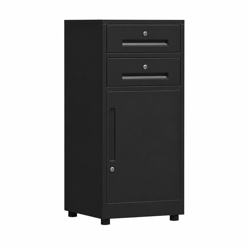 File Cabinet, 2 draw 1 door Black, Black finish, L17" x W15" x H33", for executive office workspace, modern executive office furniture
