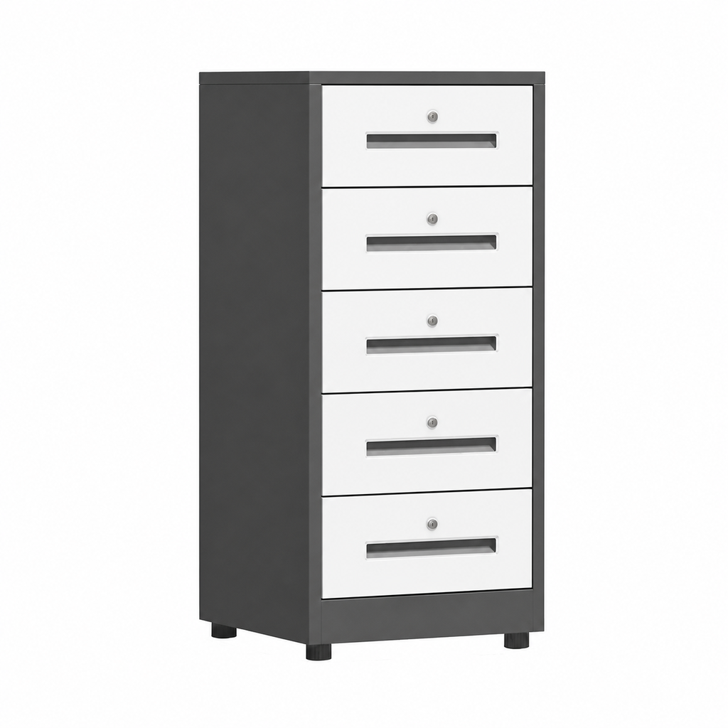 File Cabinet, 5 Drawer Low Cabinet Grey over white, Grey Over White finish, L17" x W15" x H33", for office workspace, executive office furniture
