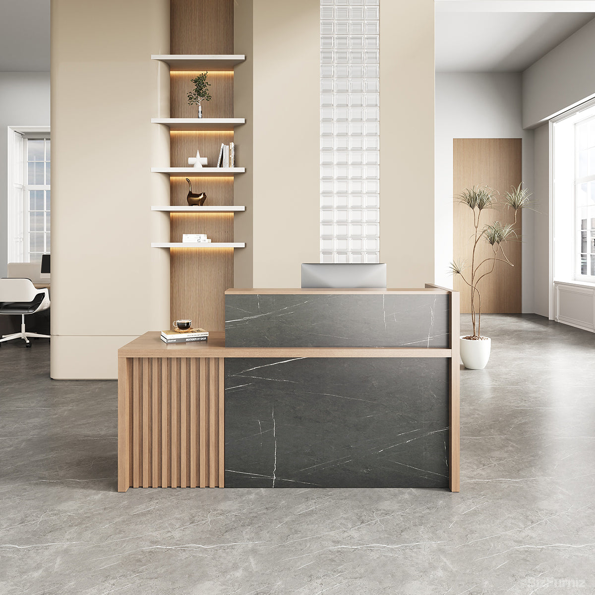 Dual-Counter Reception Desk with Locking Drawer for Offices, Salons, and Retail Stores for modern office workspace