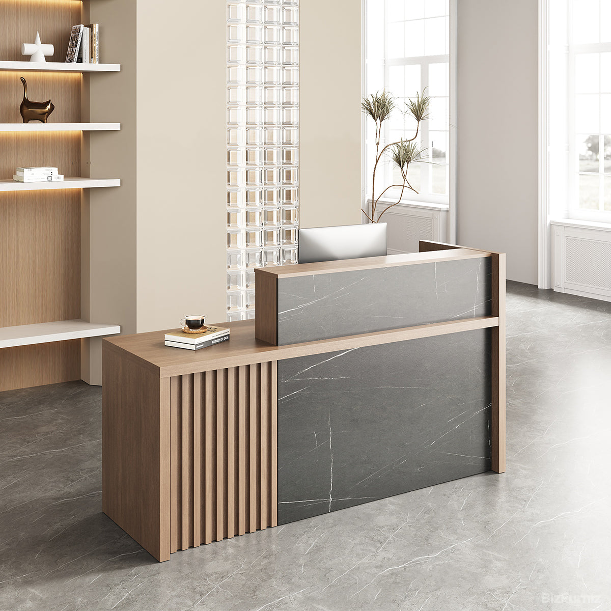 Dual-Counter Reception Desk with Locking Drawer for Offices, Salons, and Retail Stores product view 2