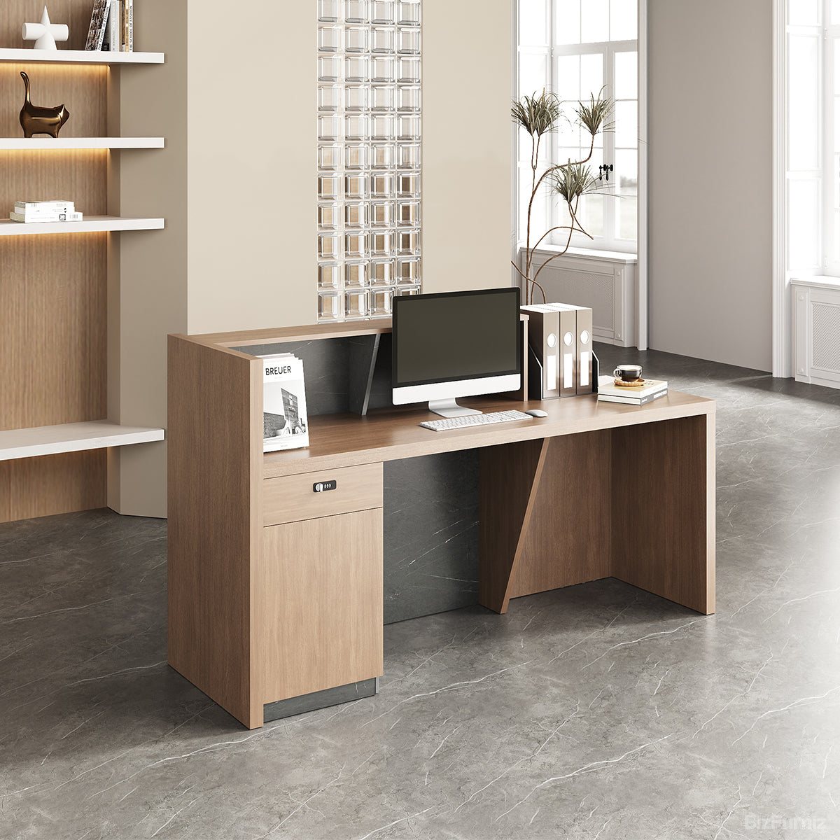 Dual-Counter Reception Desk with Locking Drawer for Offices, Salons, and Retail Stores product view 4