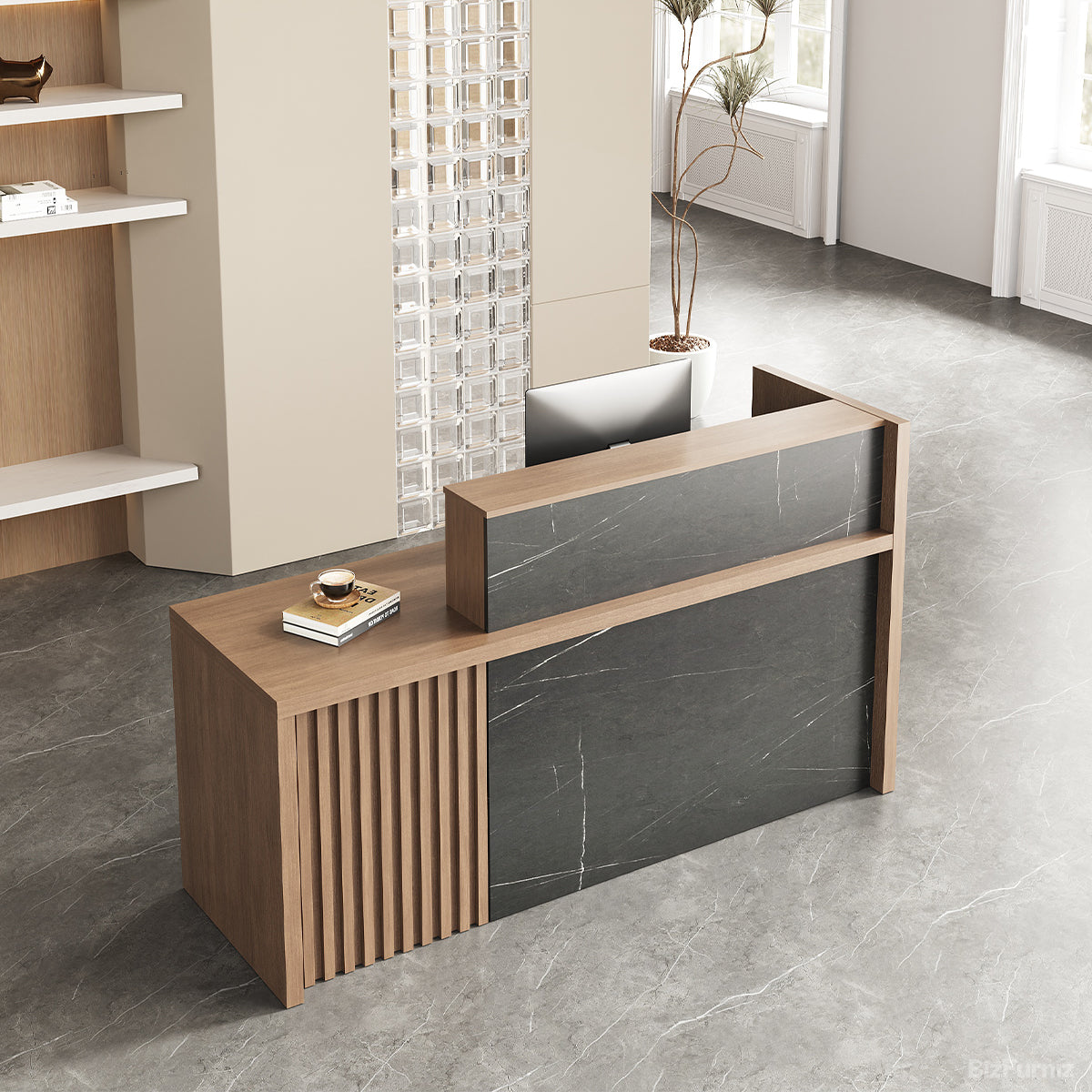 Dual-Counter Reception Desk with Locking Drawer for Offices, Salons, and Retail Stores product view 3
