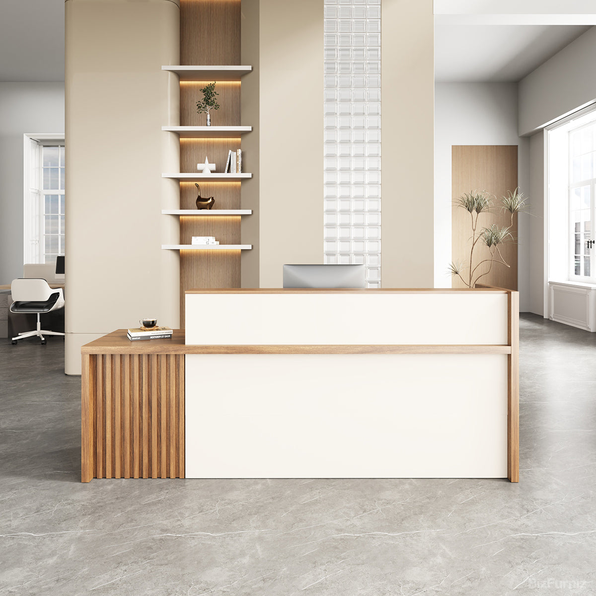 Dual-Counter Reception Desk with Locking Drawer for Offices, Salons, and Retail Stores product view 8