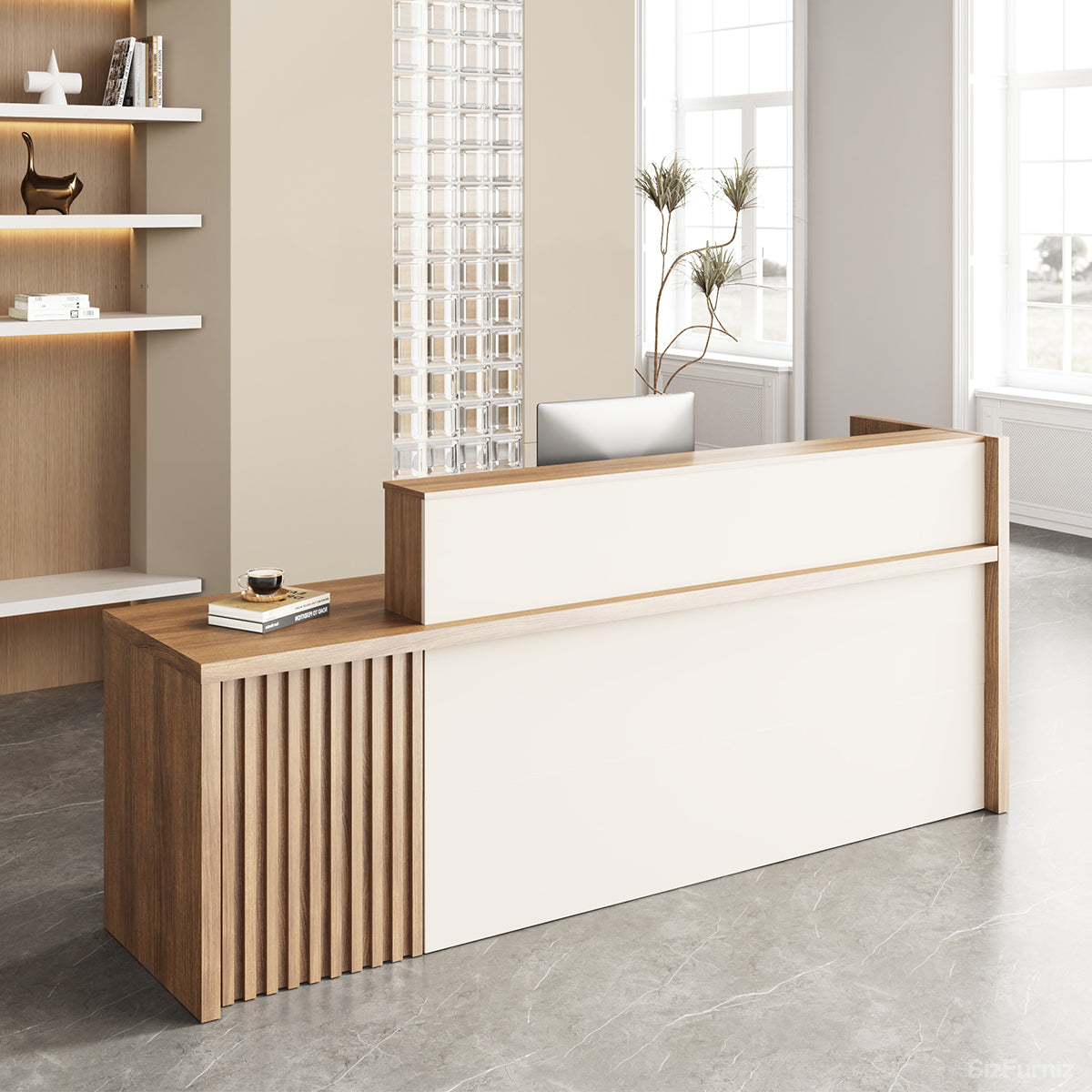 Dual-Counter Reception Desk with Locking Drawer for Offices, Salons, and Retail Stores product view 9