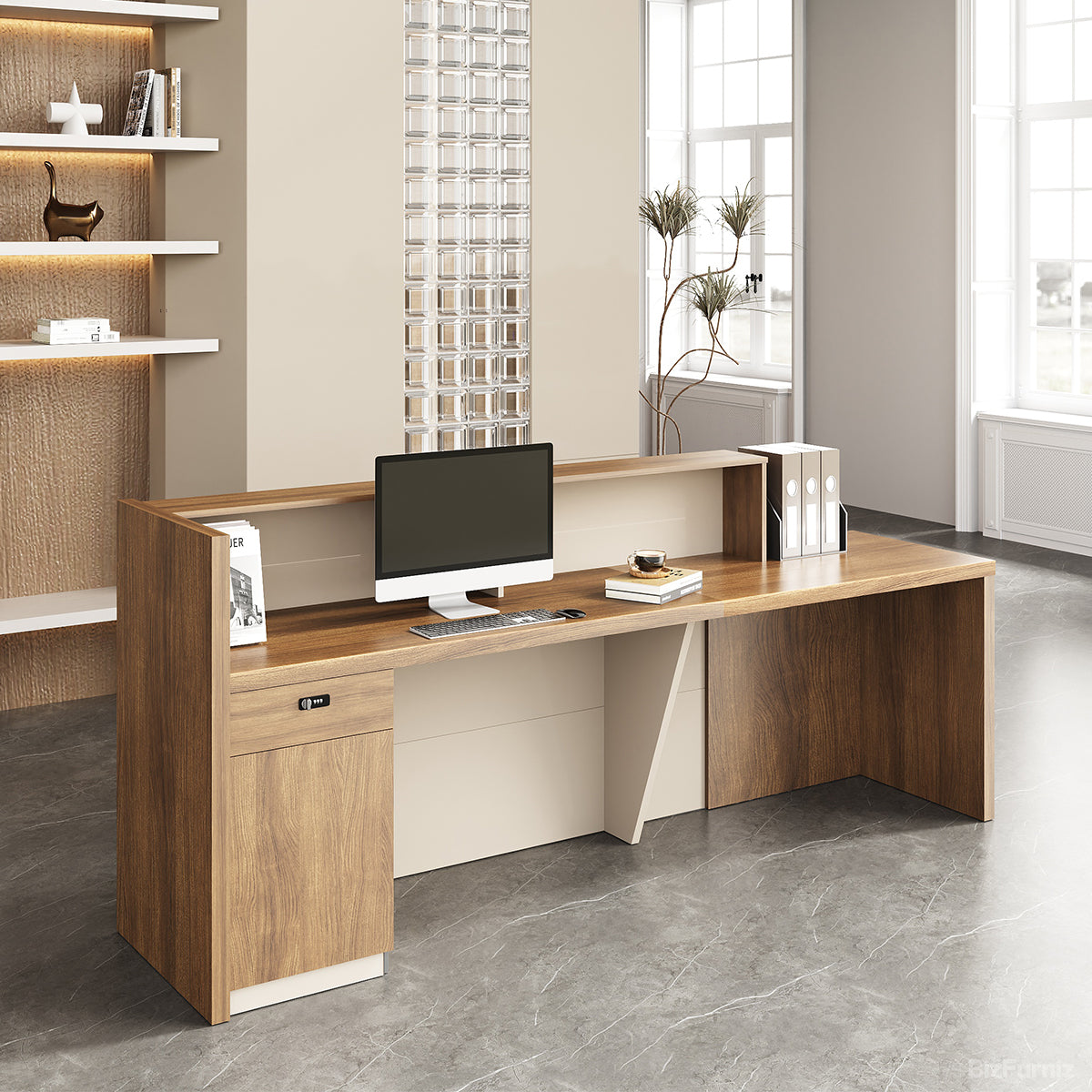 Dual-Counter Reception Desk with Locking Drawer for Offices, Salons, and Retail Stores product view 11