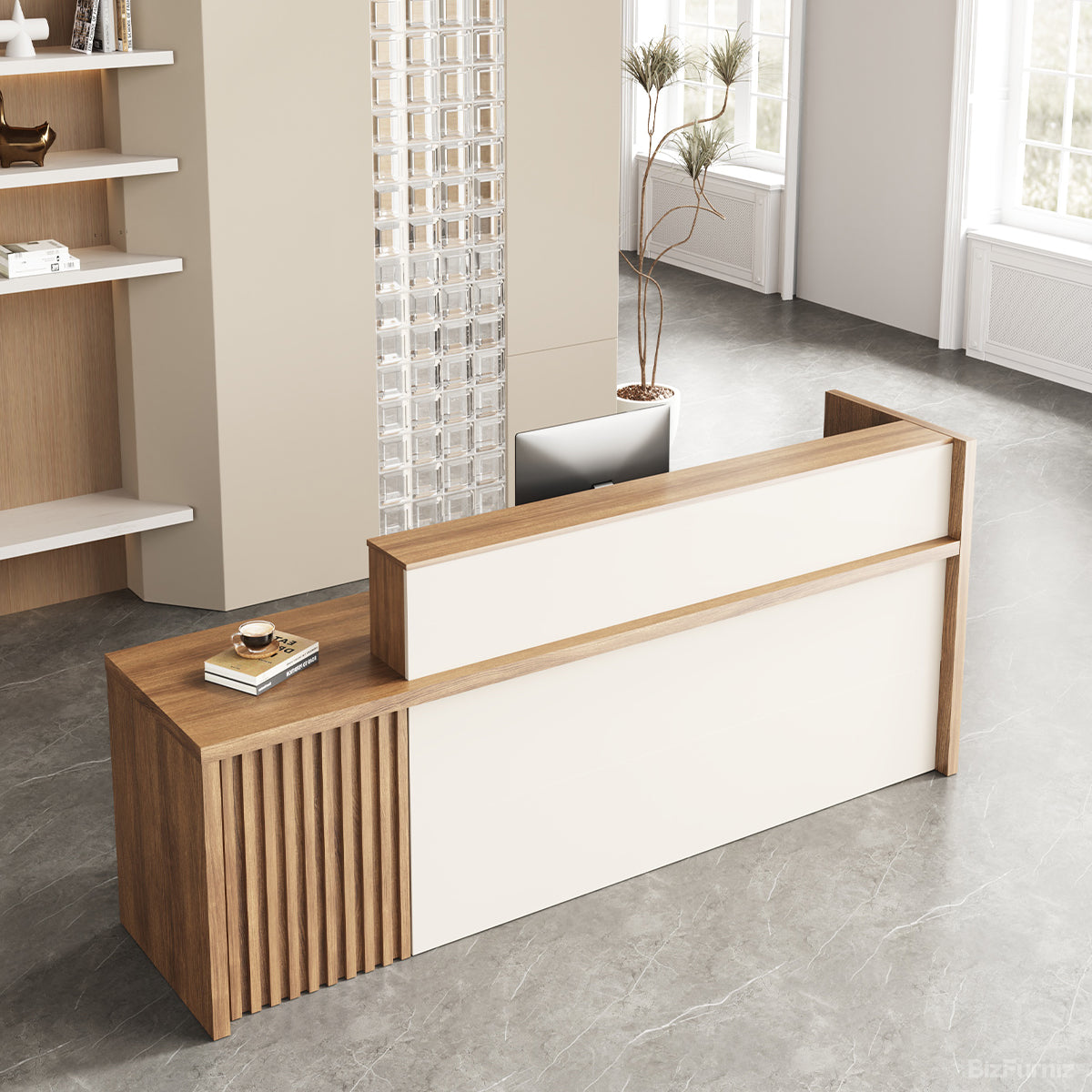 Dual-Counter Reception Desk with Locking Drawer for Offices, Salons, and Retail Stores product view 10