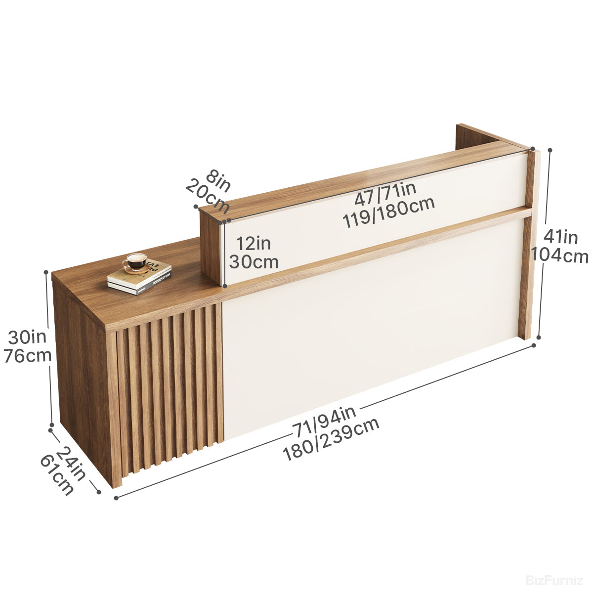 Dual-Counter Reception Desk with Locking Drawer for Offices, Salons, and Retail Stores product view 12