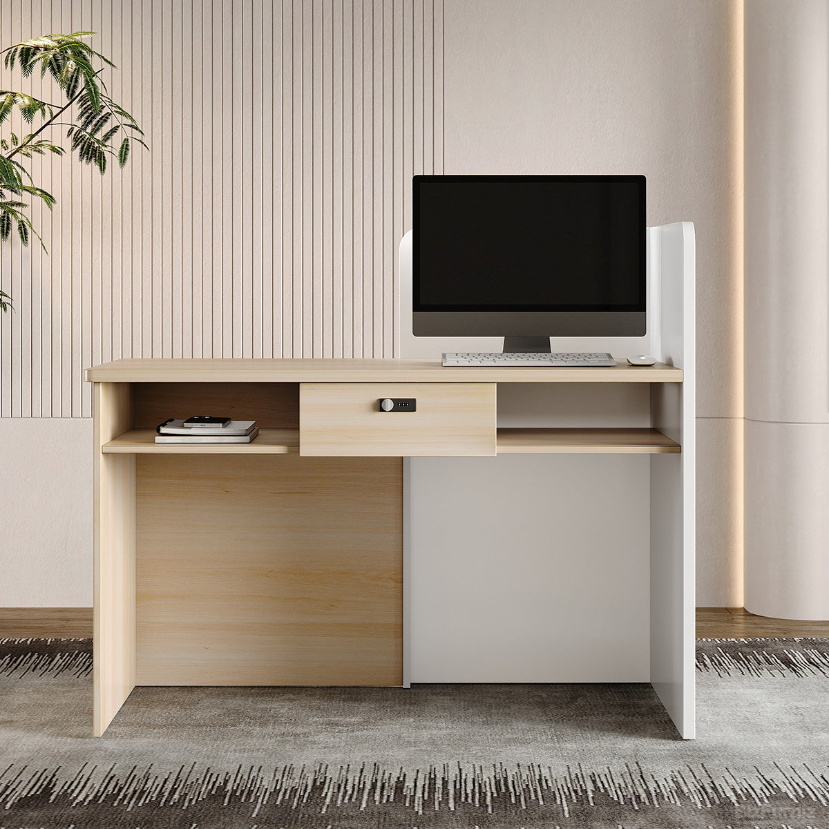 47" Small Reception Desk with LED Lights and Privacy Panel for Compact Space product view 4
