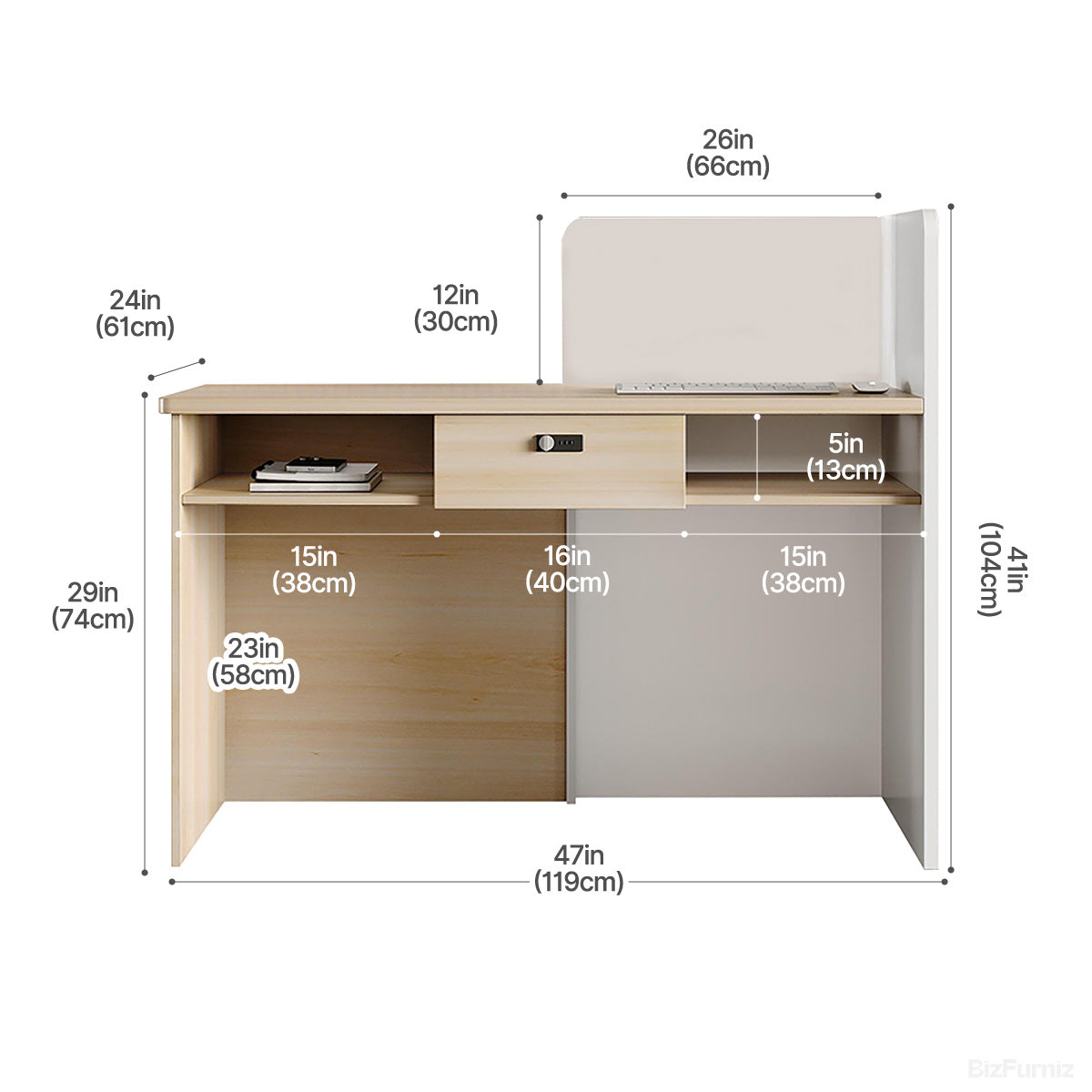 47" Small Reception Desk with LED Lights and Privacy Panel for Compact Space product view 6