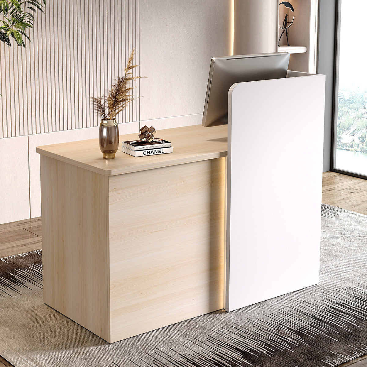 47" Small Reception Desk with LED Lights and Privacy Panel for Compact Space product view 3