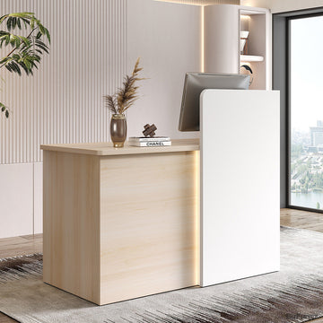47" Small Reception Desk with LED Lights and Privacy Panel for Compact Space for modern office workspace