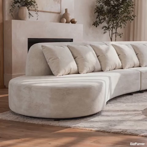 Video showing 134" Upholstered Crescent Sofa with Solid Wood Frame for 5-6 People