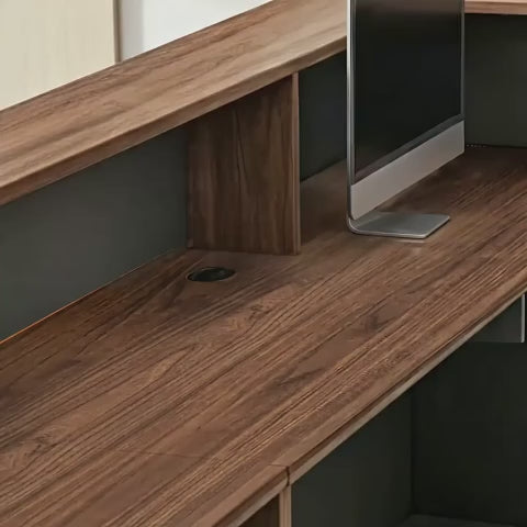Video showing Modern Reception Desk with Counter, Cable Grommet and Cabinets